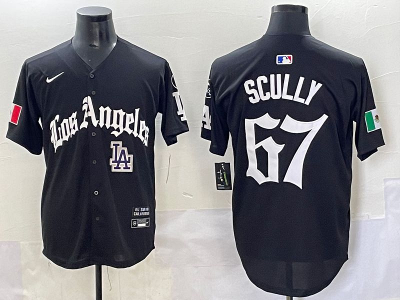 Men 2025 Los Angeles Dodgers #67 Scully Black Five generations Joint Name Nike MLB Jersey style 13